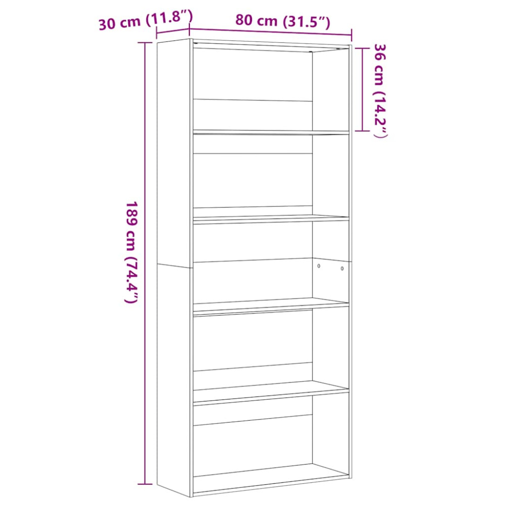 Produktbild för Bokhylla svart ek 80x30x189 cm konstruerat trä