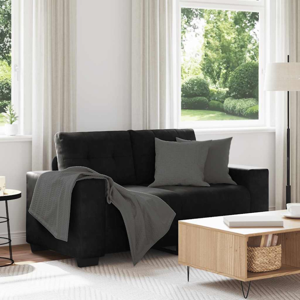 Produktbild för Loveseat soffa svart 160x77x82 cm sammet