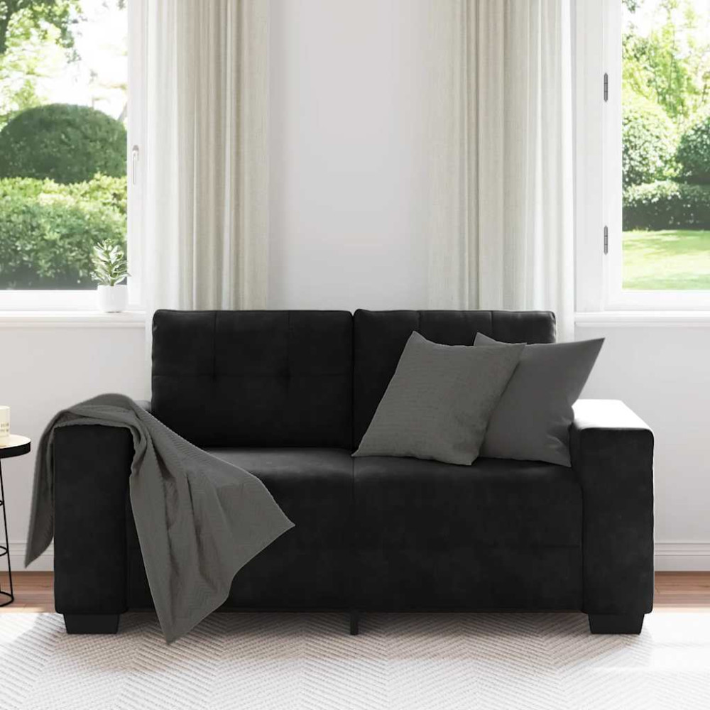 Produktbild för Loveseat soffa svart 160x77x82 cm sammet