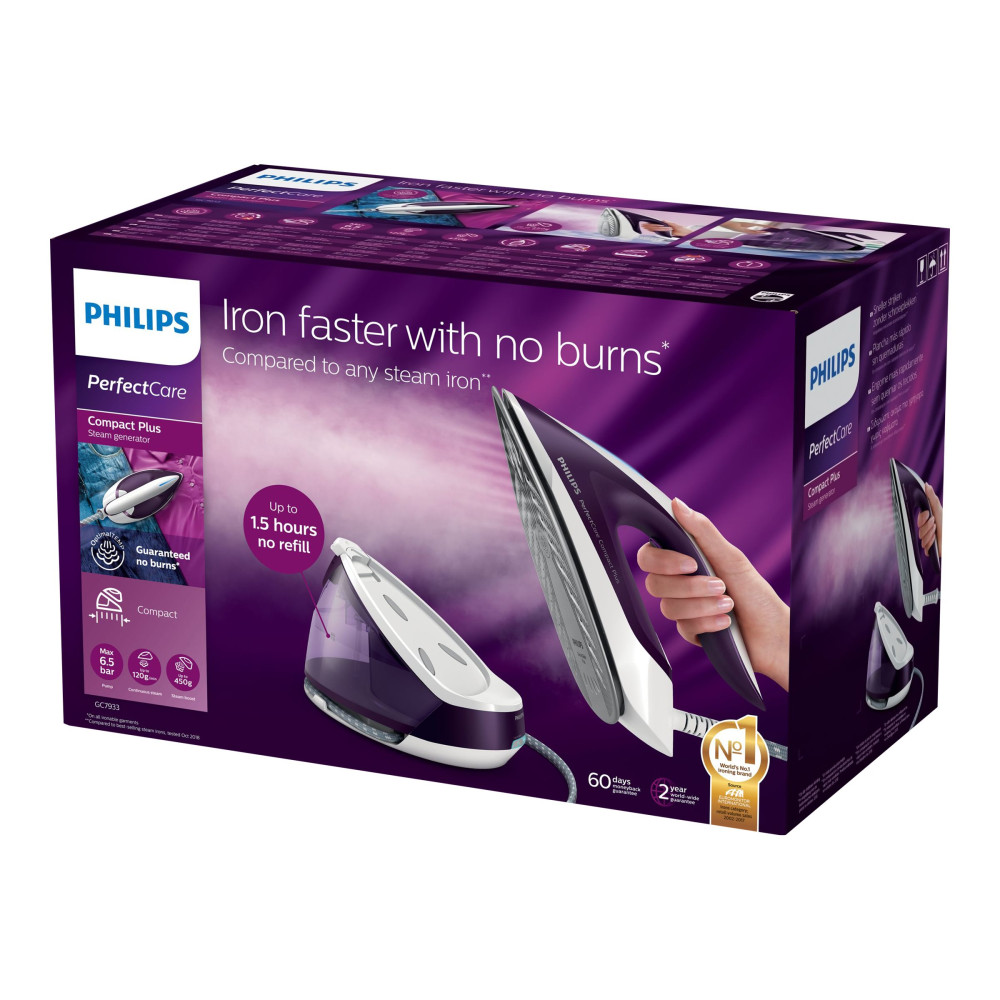 Produktbild för Philips PerfectCare Compact Plus GC7933 - strykjärn med separat ånggenerator - sula SteamGlide Plus