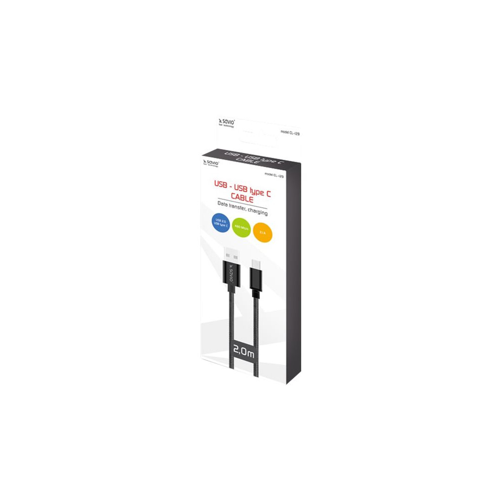 Produktbild för SAVIO CL-129 - USB typ C-kabel - USB-C till USB - 2 m