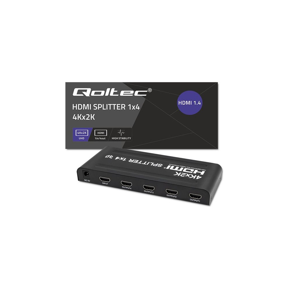 Produktbild för Qoltec - video/audiosplitter - aktiv, hög stabilitet - 4 portar