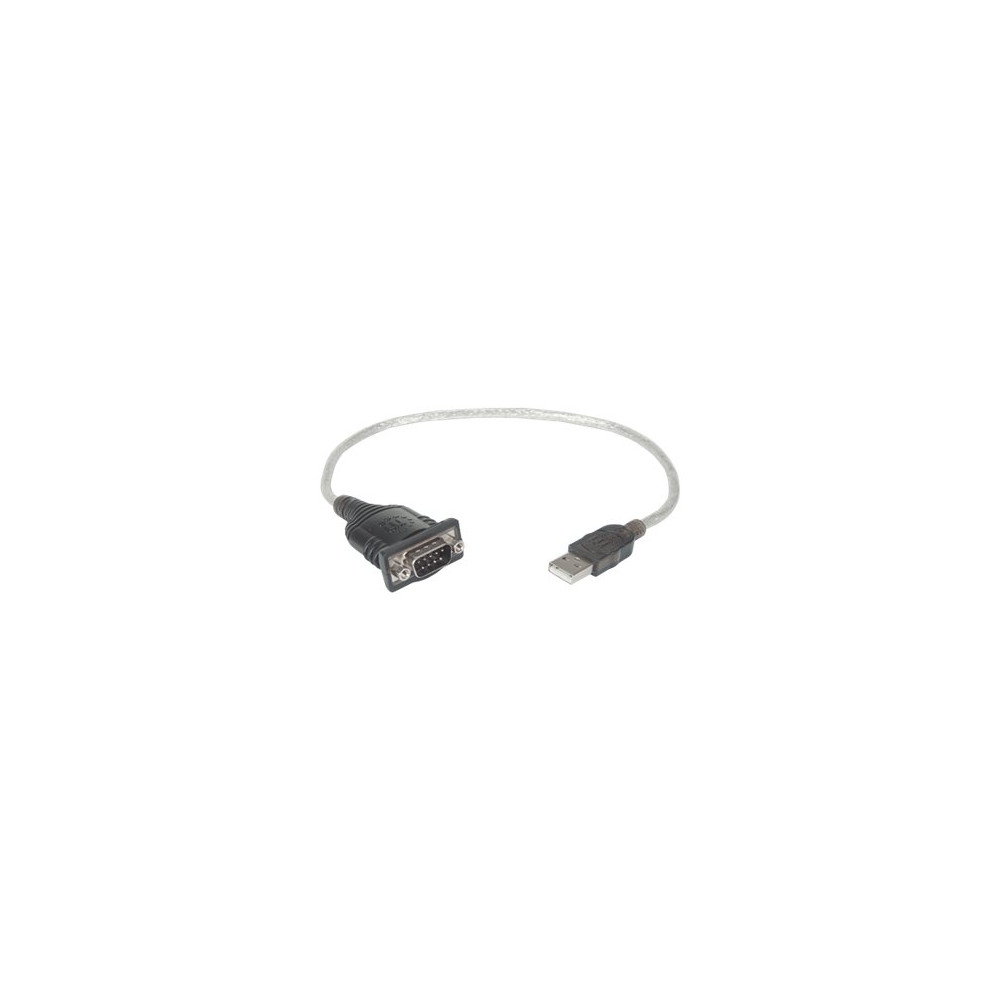 Produktbild för Manhattan USB-A to Serial Converter cable, 45cm, Male to Male, Serial/RS232/COM/DB9, Prolific PL-2303RA Chip, Black/Silver cable, Three Year Warranty, Blister - USB / seriell kabel - USB till DB-9 - 45 cm
