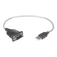 Produktbild för Manhattan USB-A to Serial Converter cable, 45cm, Male to Male, Serial/RS232/COM/DB9, Prolific PL-2303RA Chip, Black/Silver cable, Three Year Warranty, Blister - USB / seriell kabel - USB till DB-9 - 45 cm