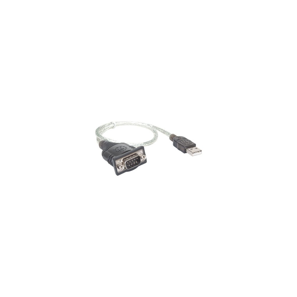 Produktbild för Manhattan USB-A to Serial Converter cable, 45cm, Male to Male, Serial/RS232/COM/DB9, Prolific PL-2303RA Chip, Black/Silver cable, Three Year Warranty, Blister - USB / seriell kabel - USB till DB-9 - 45 cm