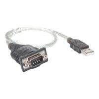Produktbild för Manhattan USB-A to Serial Converter cable, 45cm, Male to Male, Serial/RS232/COM/DB9, Prolific PL-2303RA Chip, Black/Silver cable, Three Year Warranty, Blister - USB / seriell kabel - USB till DB-9 - 45 cm