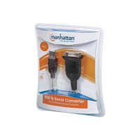 Produktbild för Manhattan USB-A to Serial Converter cable, 45cm, Male to Male, Serial/RS232/COM/DB9, Prolific PL-2303RA Chip, Black/Silver cable, Three Year Warranty, Blister - USB / seriell kabel - USB till DB-9 - 45 cm