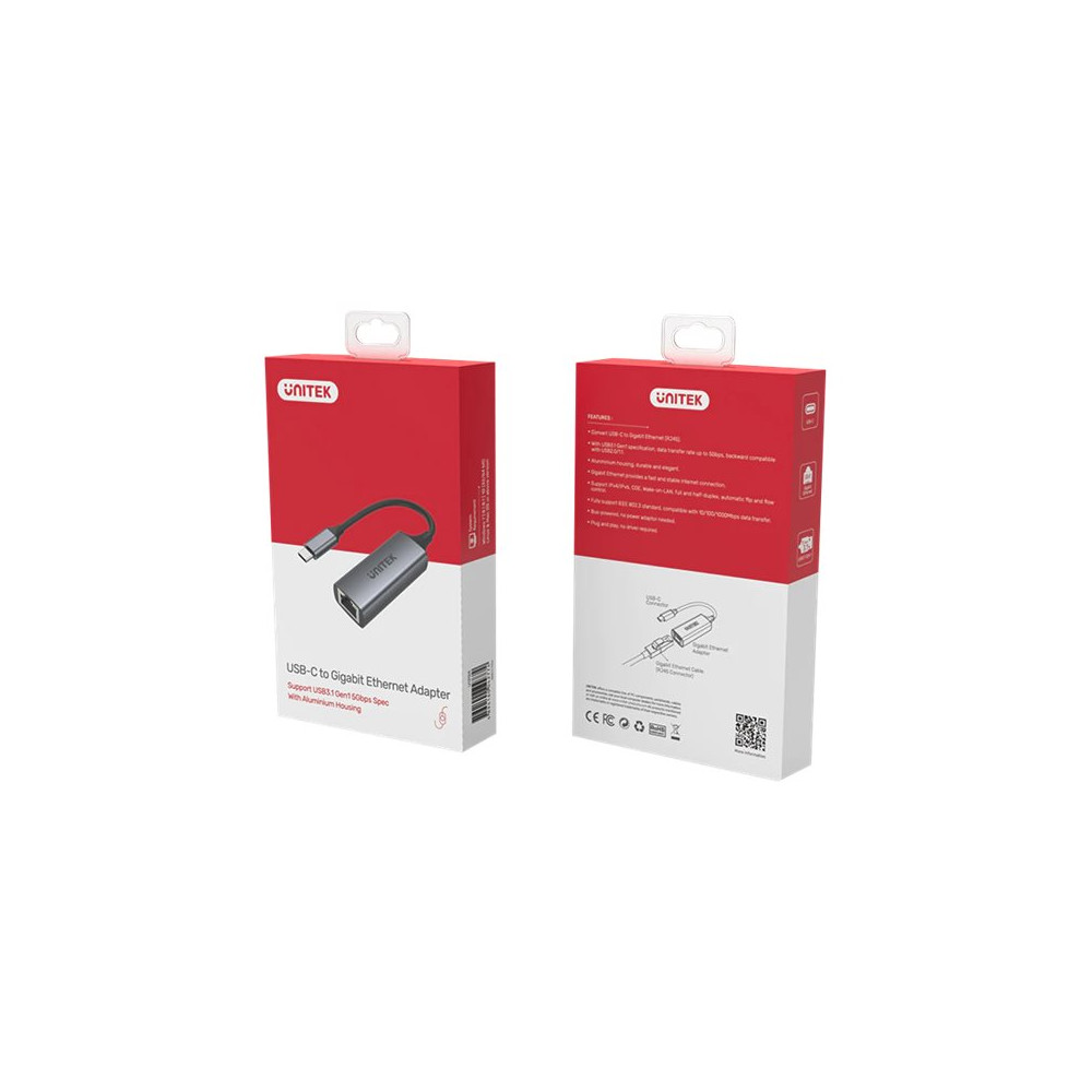 Produktbild för Unitek U1312A - nätverksadapter - USB-C 3.1 Gen 1 - Gigabit Ethernet x 1