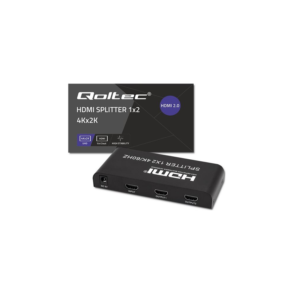Produktbild för Qoltec - video/audiosplitter - aktiv, hög stabilitet - 2 portar