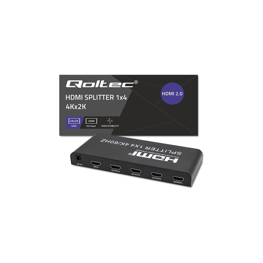 Produktbild för Qoltec - video/audiosplitter - aktiv, hög stabilitet - 4 portar