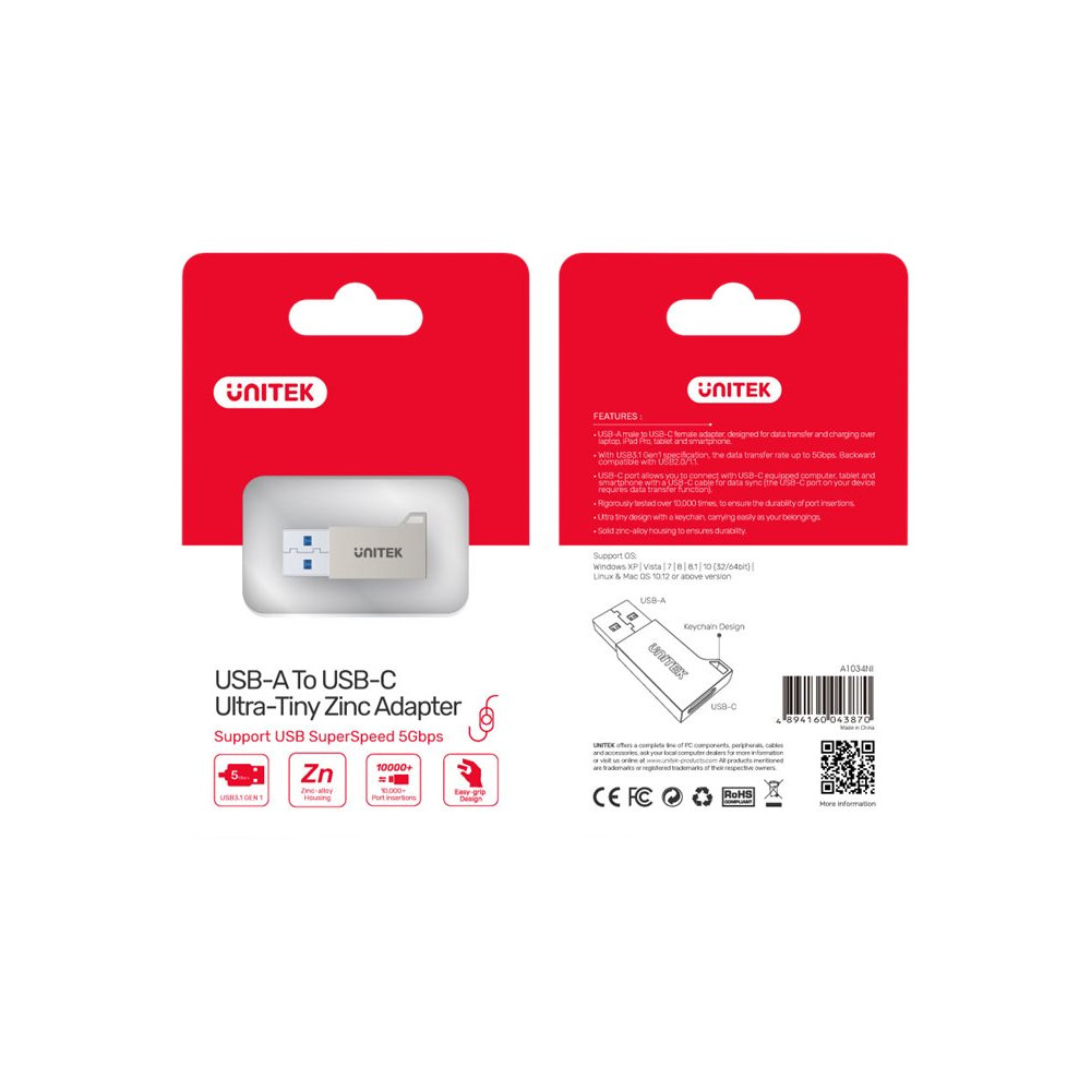 Produktbild för Unitek - USB typ C-adapter - USB typ A till USB-C