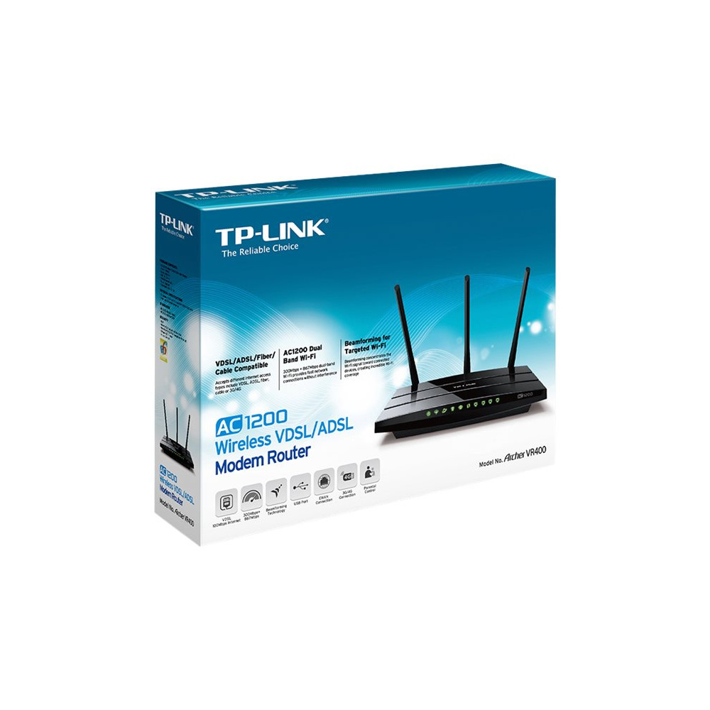 Produktbild för TP-Link Archer VR400 - trådlös router - DSL-modem - Wi-Fi 5 - skrivbordsmodell