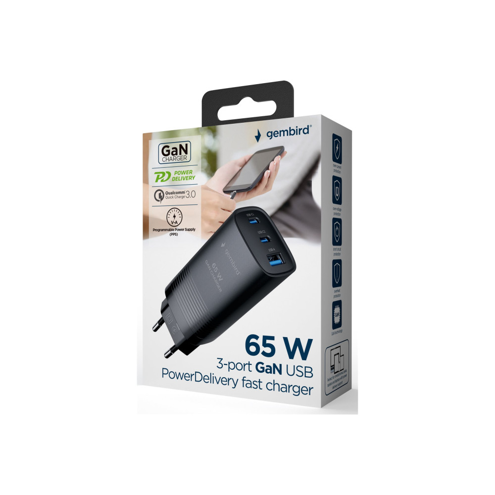 Produktbild för Gembird strömadapter - USB, USB-C - 65 watt