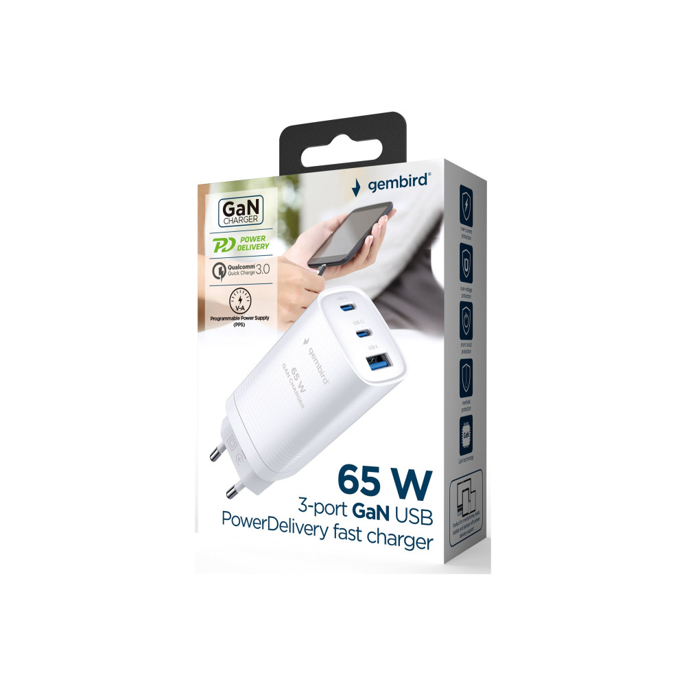 Produktbild för Gembird strömadapter - USB, USB-C - 65 watt