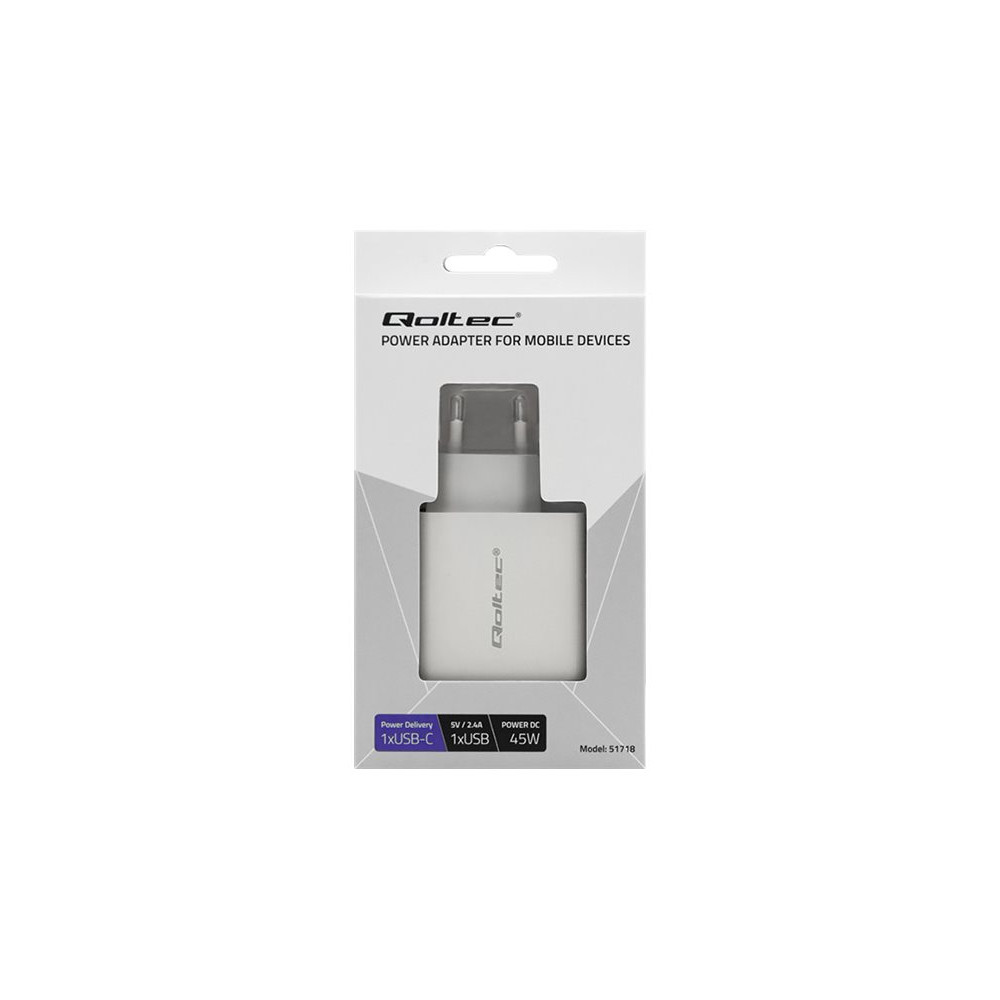 Produktbild för Qoltec 51718 strömadapter - USB-C, USB - 45 watt