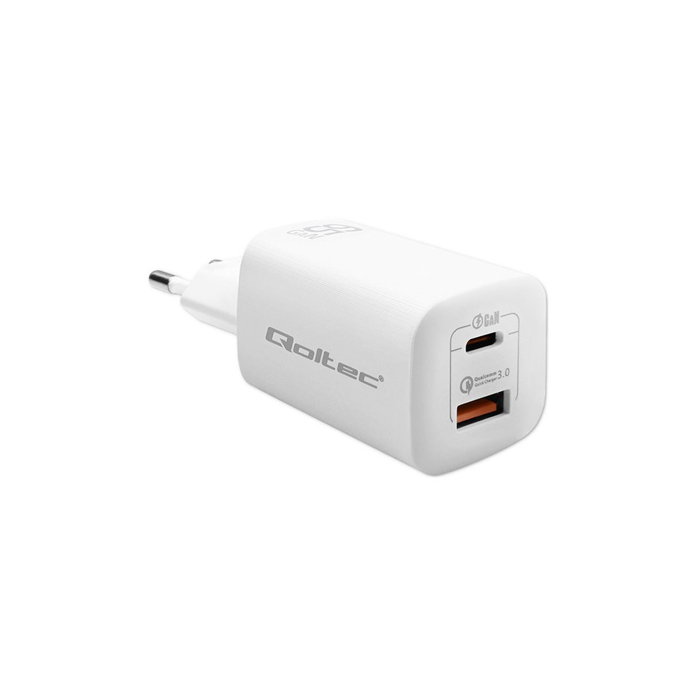 Produktbild för Qoltec GaN ULTRA - strömadapter - 2.25-3.25A, 5-20V, USB typ C PD, USB QC 3.0 - 65 watt
