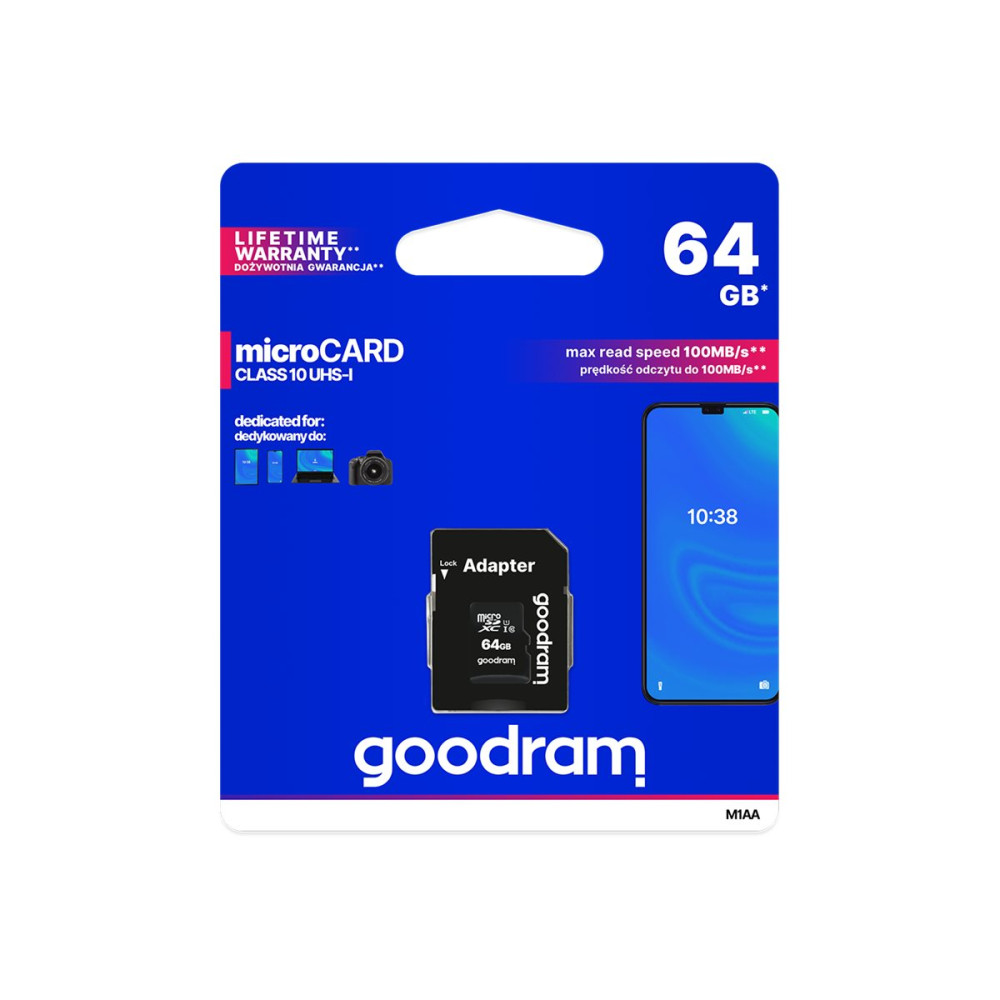 Produktbild för GOODRAM M1AA - flash-minneskort - 64 GB - mikroSDXC UHS-I