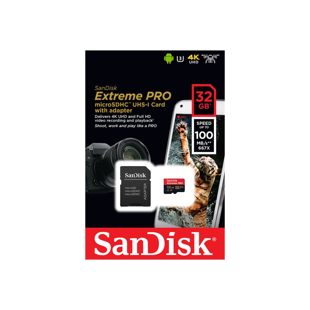 Produktbild för SanDisk Extreme PRO - flash-minneskort - 32 GB - microSDHC UHS-I