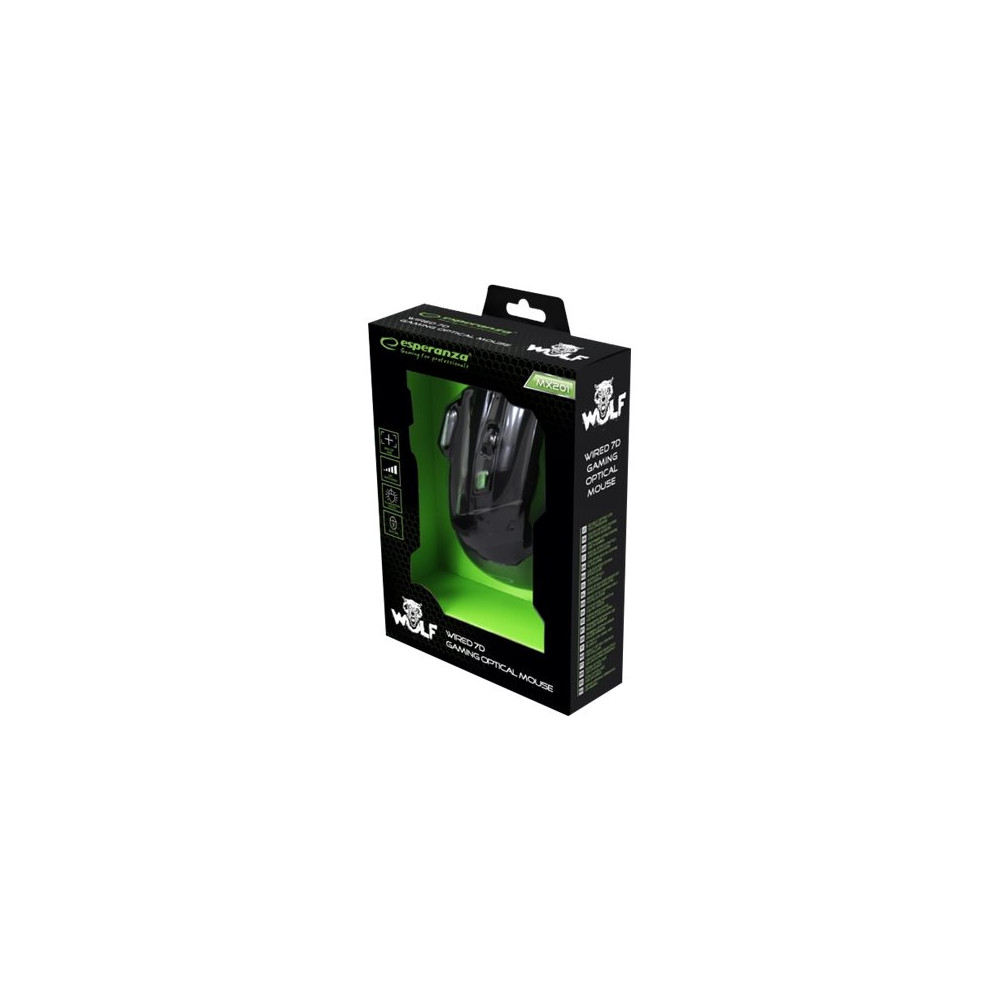 Produktbild för Esperanza MX201 WOLF - mus - USB - grön
