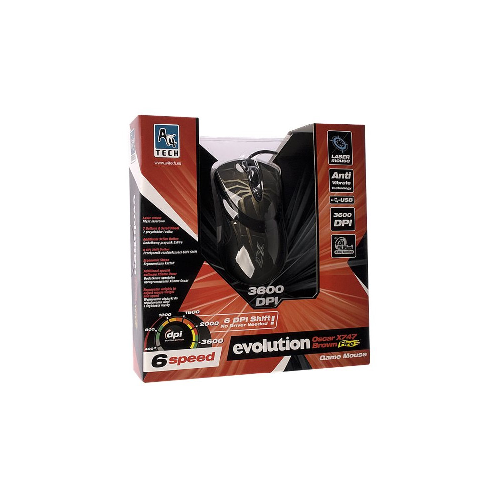Produktbild för A4Tech EVO XGame Laser Oscar X747 Brown Fire - mus - USB