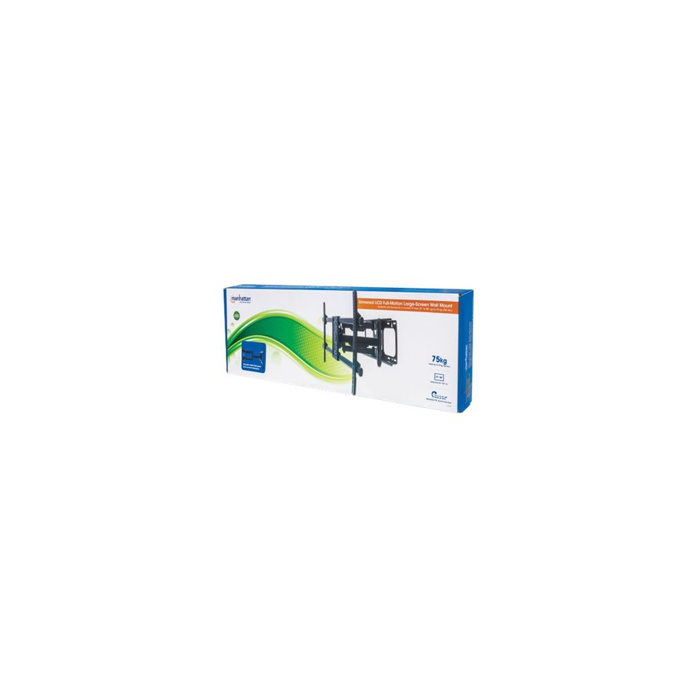 Produktbild för Manhattan TV & Monitor Mount, Wall, Full Motion, 1 screen, Screen Sizes: 37-75", Black, VESA 200x200 to 800x400mm, Max 75kg, LFD, Tilt & Swivel with 3 Pivots, Lifetime Warranty konsol - för böjd LCD TV - svart