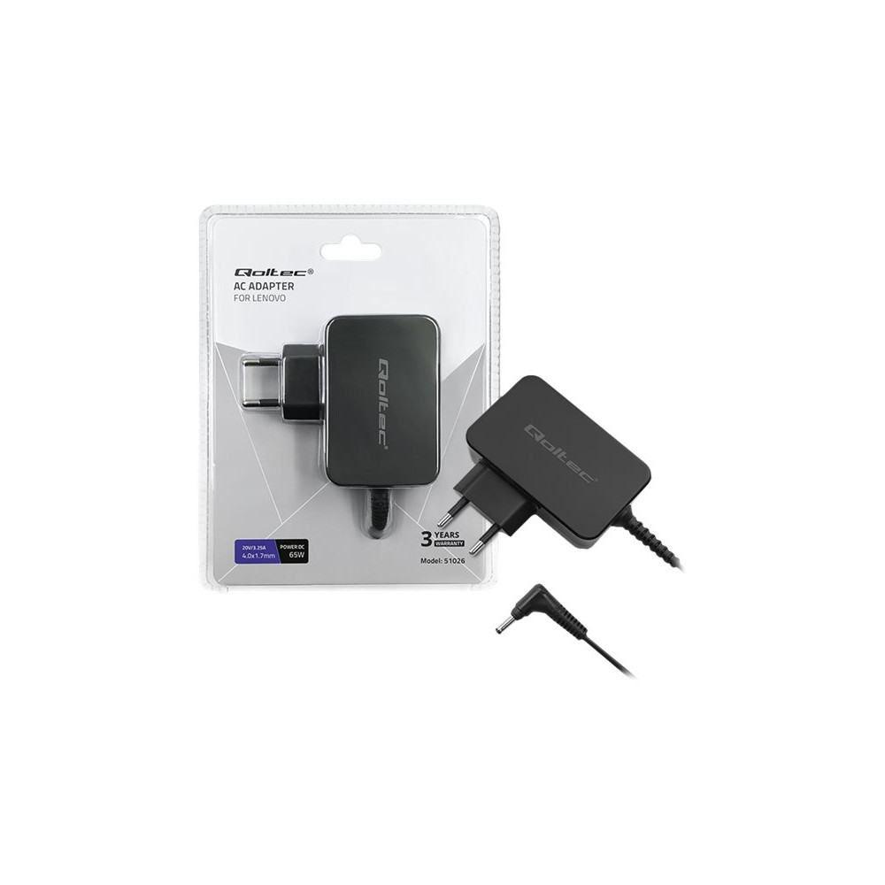 Produktbild för Qoltec - strömadapter - 20V, 3.25A, 4.0x1.7 kontakt - 65 watt