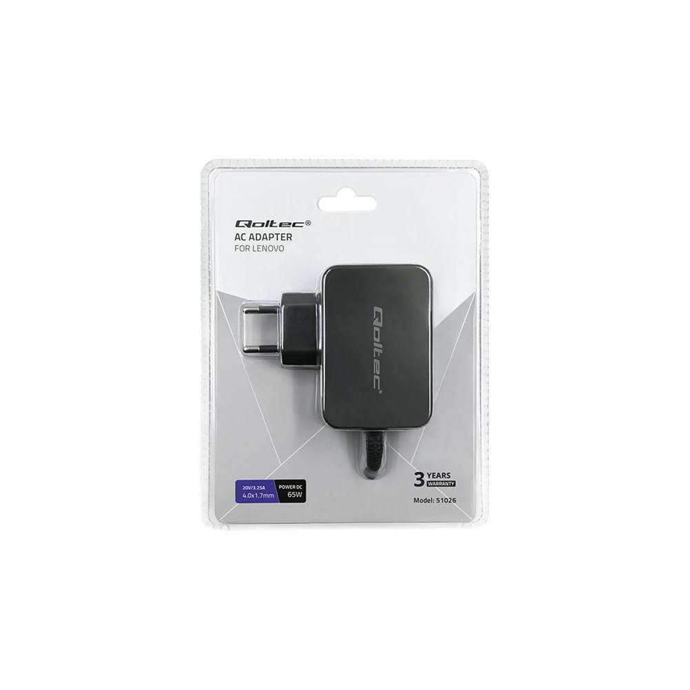 Produktbild för Qoltec - strömadapter - 20V, 3.25A, 4.0x1.7 kontakt - 65 watt