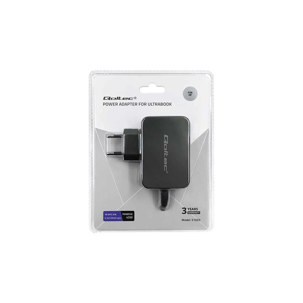 Produktbild för Qoltec - strömadapter - 19,5 V, 2,31 A, 4,5 * 3,0 + pin - 45 watt
