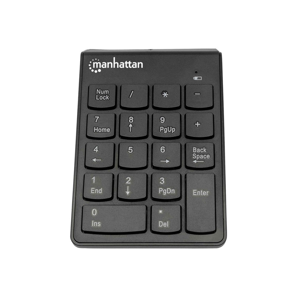 Produktbild för Manhattan Numeric Keypad, Wireless (2.4GHz), USB-A Micro Receiver, 18 Full Size Keys, Black, Membrane Key Switches, Auto Power Management, Range 10m, AAA Battery (included), Windows and Mac, Three Year Warranty, Blister - tangentsats - svart Inmatningsenh