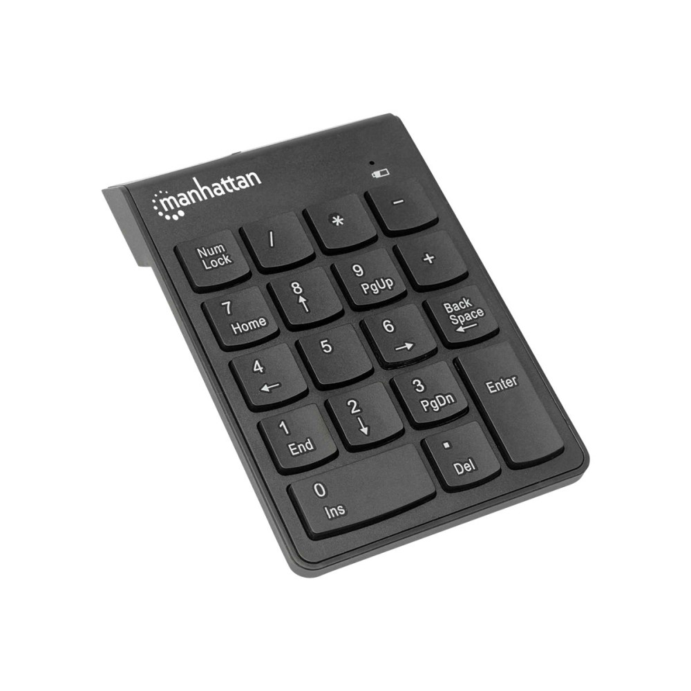 Produktbild för Manhattan Numeric Keypad, Wireless (2.4GHz), USB-A Micro Receiver, 18 Full Size Keys, Black, Membrane Key Switches, Auto Power Management, Range 10m, AAA Battery (included), Windows and Mac, Three Year Warranty, Blister - tangentsats - svart Inmatningsenh