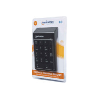 Produktbild för Manhattan Numeric Keypad, Wireless (2.4GHz), USB-A Micro Receiver, 18 Full Size Keys, Black, Membrane Key Switches, Auto Power Management, Range 10m, AAA Battery (included), Windows and Mac, Three Year Warranty, Blister - tangentsats - svart Inmatningsenh