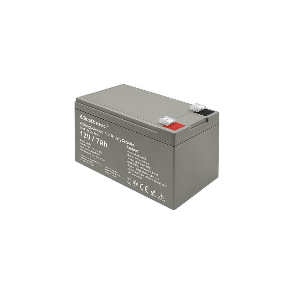 Produktbild för Qoltec - UPS-batteri - AGM-batteri, max. 105A, säkerhet - Bly-syra - 7 Ah