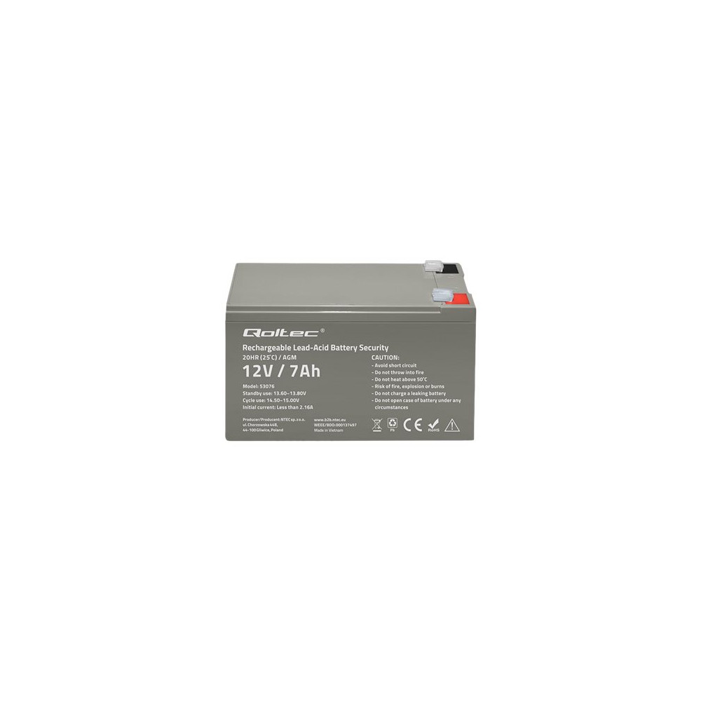 Produktbild för Qoltec - UPS-batteri - AGM-batteri, max. 105A, säkerhet - Bly-syra - 7 Ah