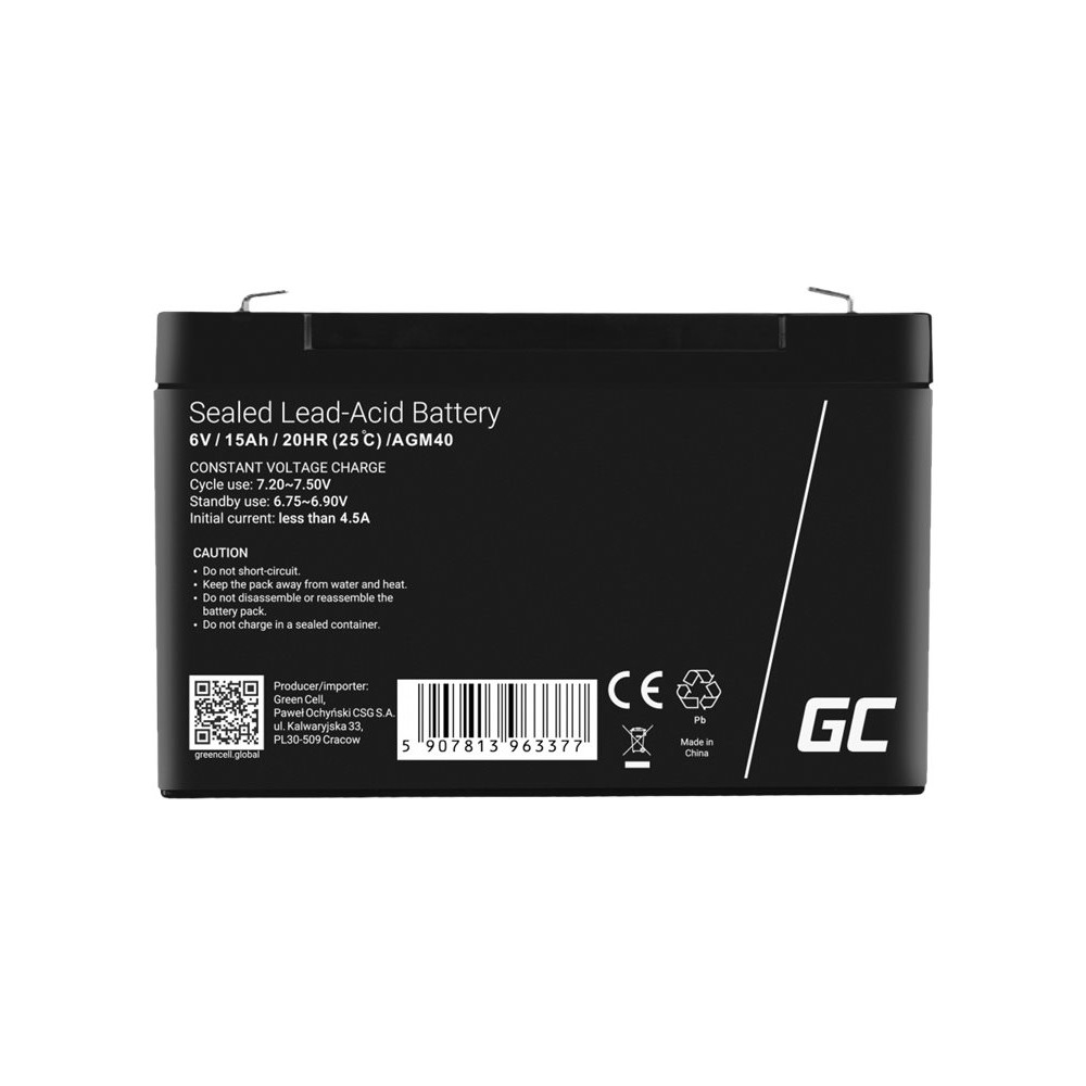 Produktbild för Green Cell - alarm system battery - Bly-syra - 15 Ah