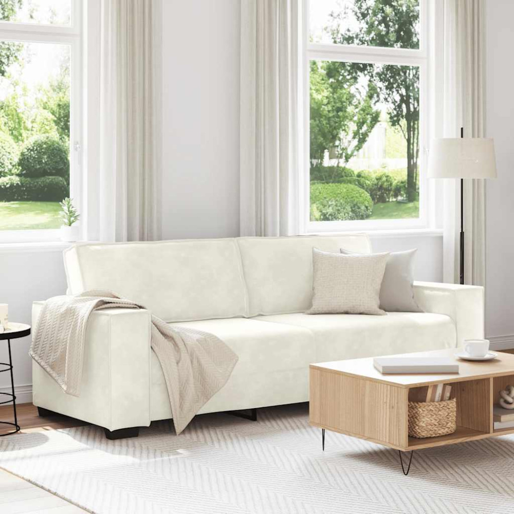 Produktbild för 3-sitssoffa gräddvit 220x78x84 cm sammet