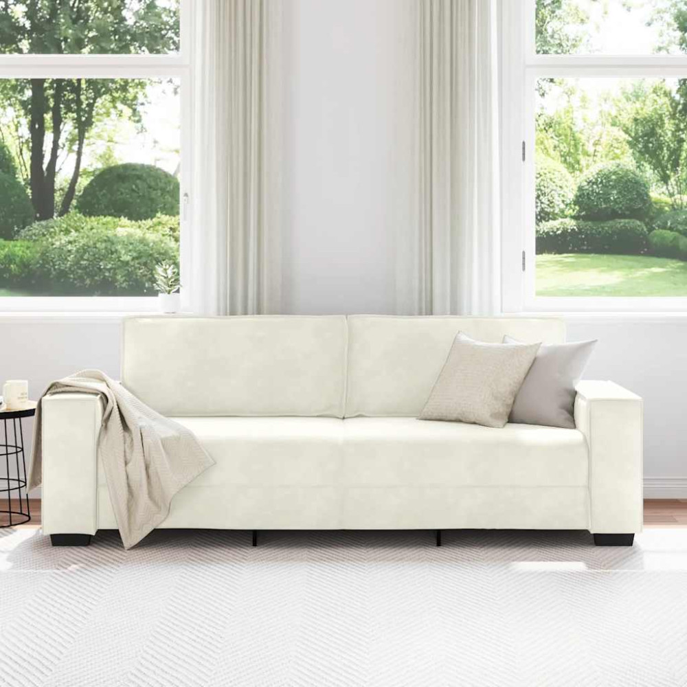 Produktbild för 3-sitssoffa gräddvit 220x78x84 cm sammet