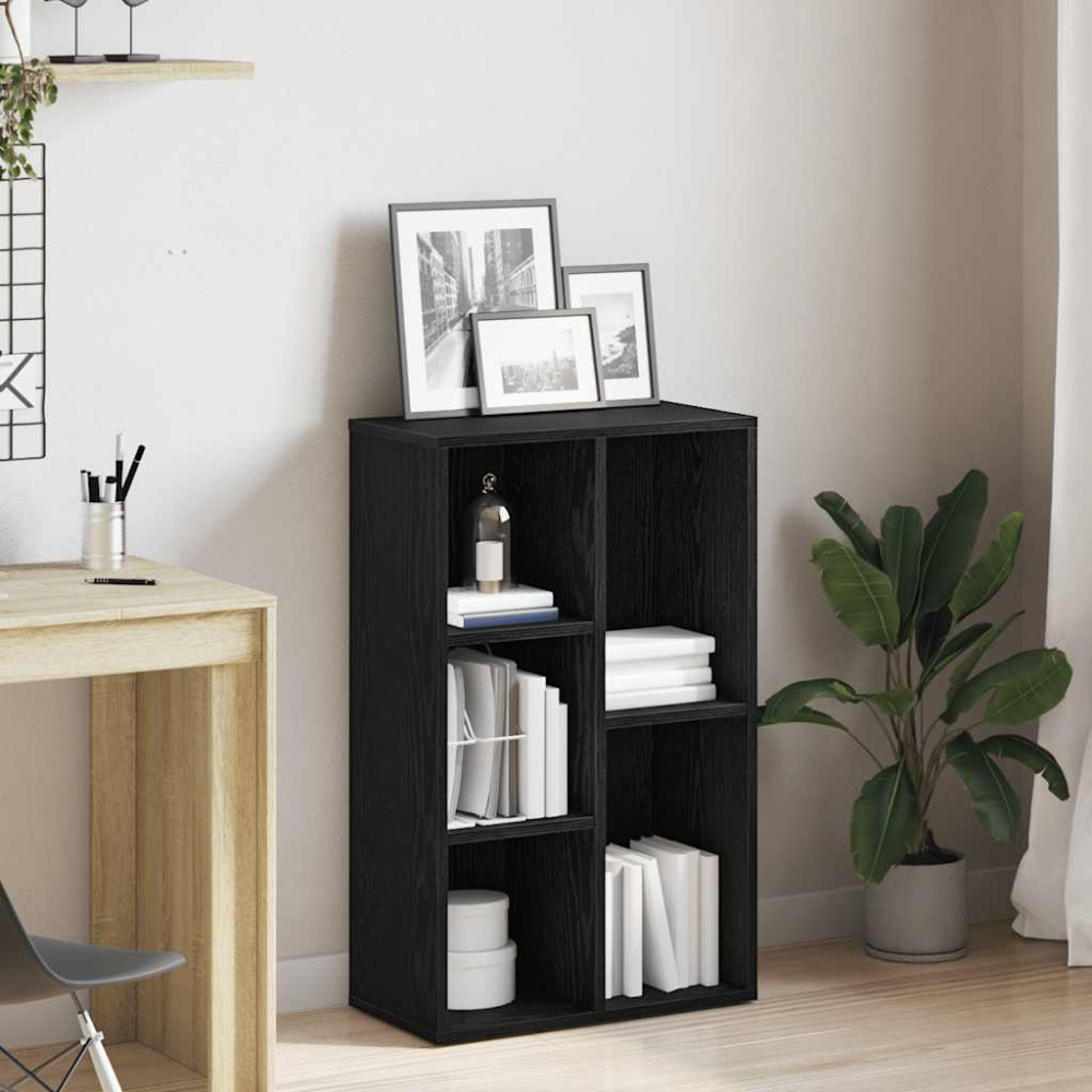 Produktbild för Bokhylla svart ek 50x25x80 cm konstruerat trä