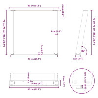 Produktbild för Matbordsben U-formade 2 st naturstål 80x(72-73) cm stål