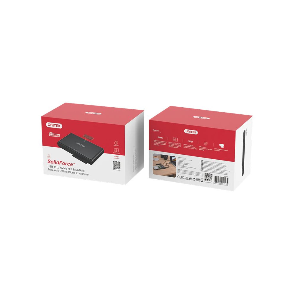 Produktbild för Unitek SolidForce+ - förvaringslåda - SATA 6Gb/s / PCIe 3.0 x2 (NVMe) - USB 3.2 (Gen 2)
