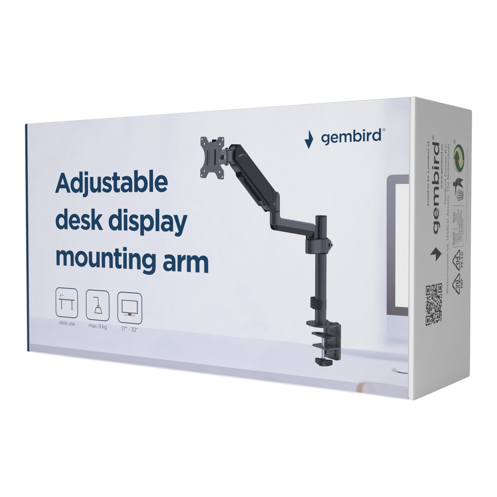 Produktbild för Gembird MA-DA1P-01 monteringssats - justerbar arm - för LCD-display - upp till 9 kg - svart av fin textur