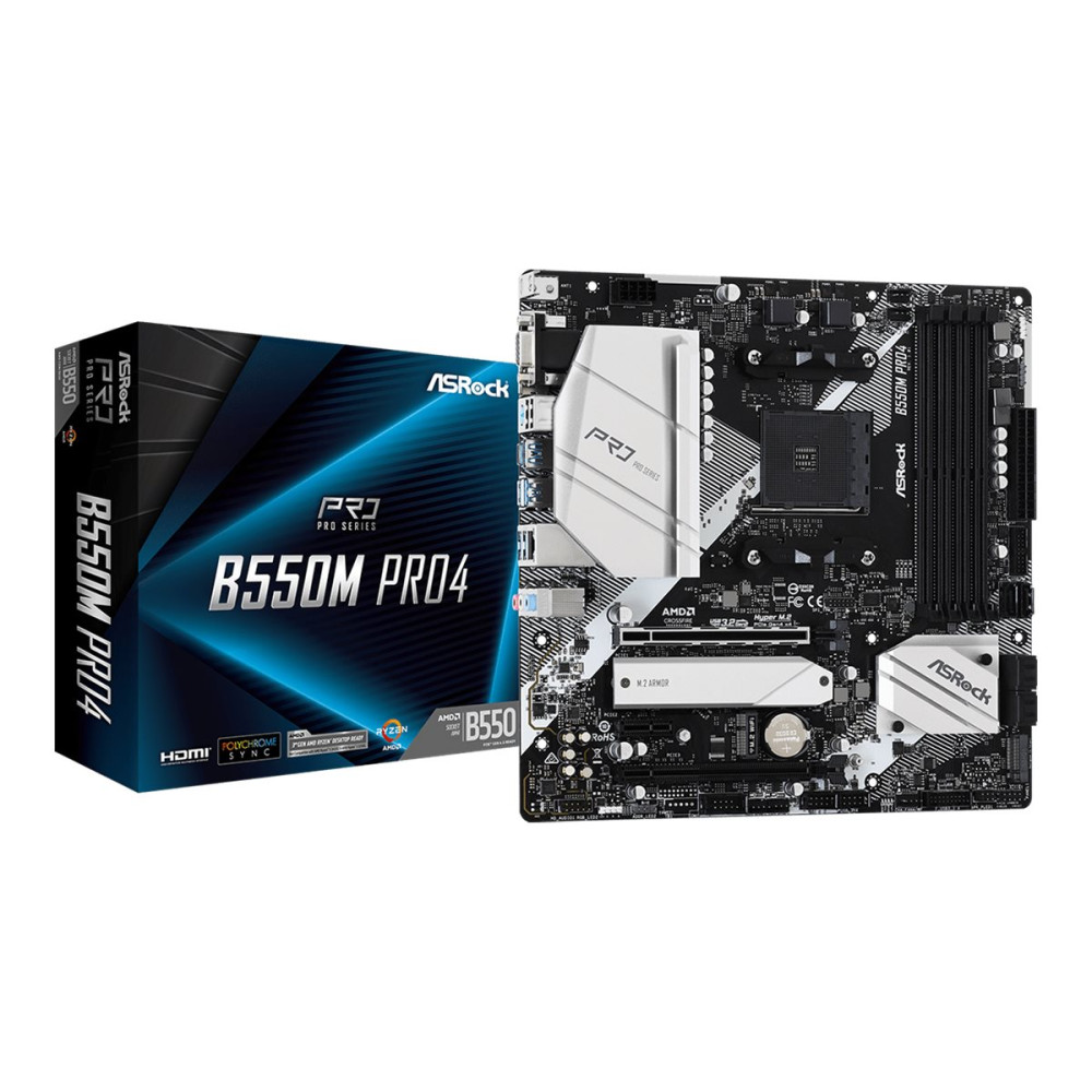 Produktbild för ASRock B550M Pro4 - moderkort - micro ATX - Socket AM4 - AMD B550