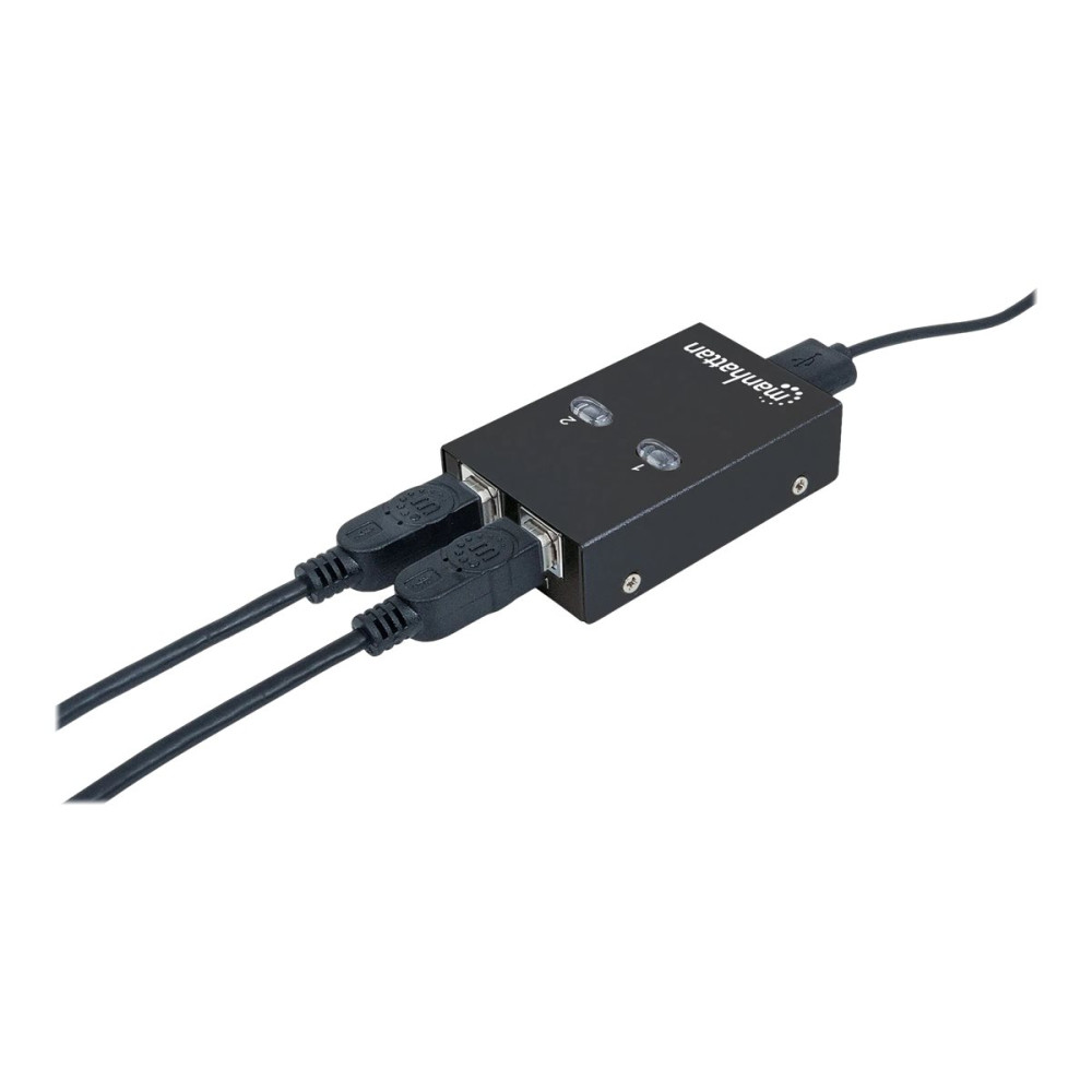 Produktbild för Manhattan USB-A Automatic Sharing Switch, 2x USB-B Ports, 480 Mbps (USB 2.0), Dual Control (Auto-Sensing or Manual), Bus Powered, Hi-Speed USB, inc 1x 1.5m USB-A to USB-B cable, Black, Three Year Warranty, Blister - USB-växel - 2 portar