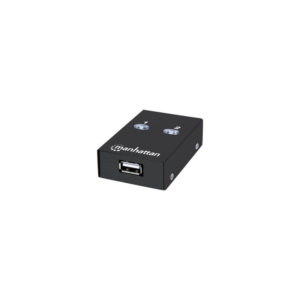 Produktbild för Manhattan USB-A Automatic Sharing Switch, 2x USB-B Ports, 480 Mbps (USB 2.0), Dual Control (Auto-Sensing or Manual), Bus Powered, Hi-Speed USB, inc 1x 1.5m USB-A to USB-B cable, Black, Three Year Warranty, Blister - USB-växel - 2 portar