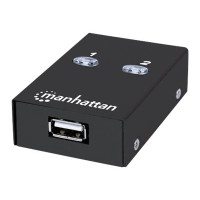 Produktbild för Manhattan USB-A Automatic Sharing Switch, 2x USB-B Ports, 480 Mbps (USB 2.0), Dual Control (Auto-Sensing or Manual), Bus Powered, Hi-Speed USB, inc 1x 1.5m USB-A to USB-B cable, Black, Three Year Warranty, Blister - USB-växel - 2 portar