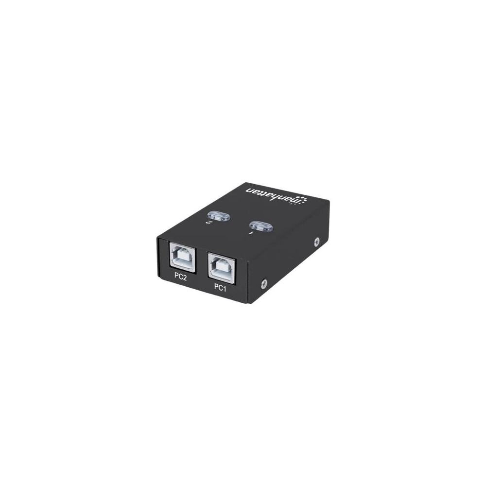Produktbild för Manhattan USB-A Automatic Sharing Switch, 2x USB-B Ports, 480 Mbps (USB 2.0), Dual Control (Auto-Sensing or Manual), Bus Powered, Hi-Speed USB, inc 1x 1.5m USB-A to USB-B cable, Black, Three Year Warranty, Blister - USB-växel - 2 portar