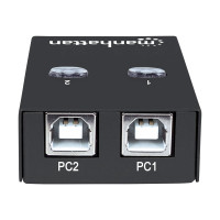 Produktbild för Manhattan USB-A Automatic Sharing Switch, 2x USB-B Ports, 480 Mbps (USB 2.0), Dual Control (Auto-Sensing or Manual), Bus Powered, Hi-Speed USB, inc 1x 1.5m USB-A to USB-B cable, Black, Three Year Warranty, Blister - USB-växel - 2 portar