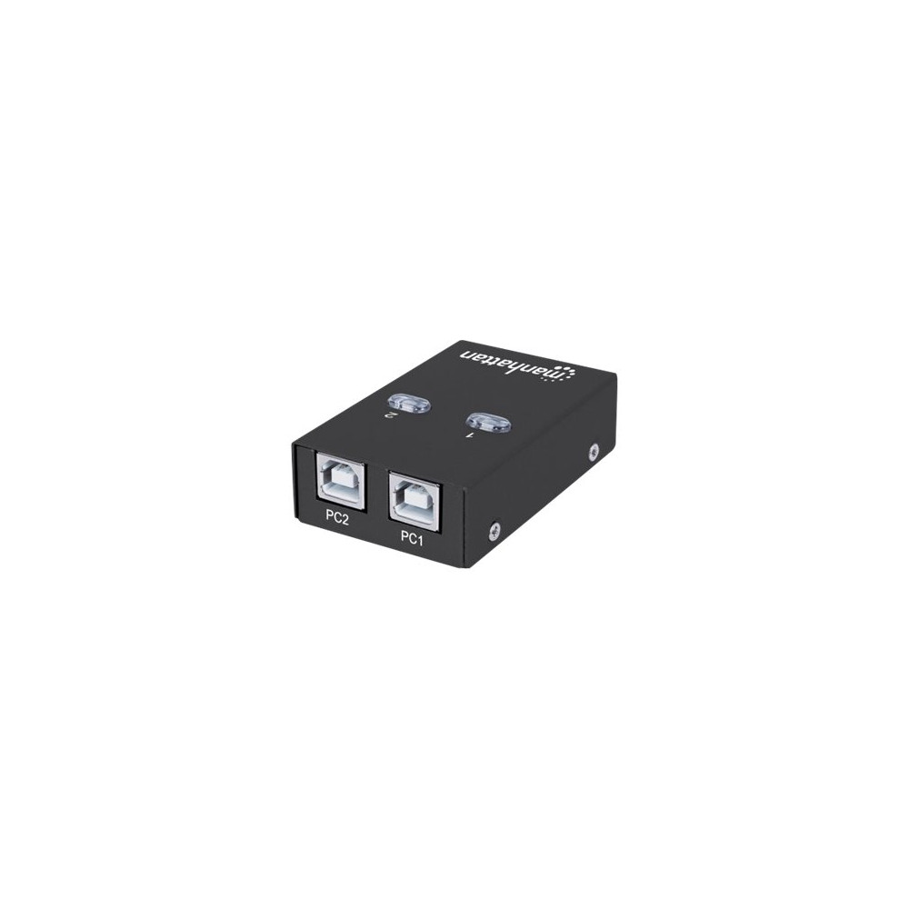 Produktbild för Manhattan USB-A Automatic Sharing Switch, 2x USB-B Ports, 480 Mbps (USB 2.0), Dual Control (Auto-Sensing or Manual), Bus Powered, Hi-Speed USB, inc 1x 1.5m USB-A to USB-B cable, Black, Three Year Warranty, Blister - USB-växel - 2 portar