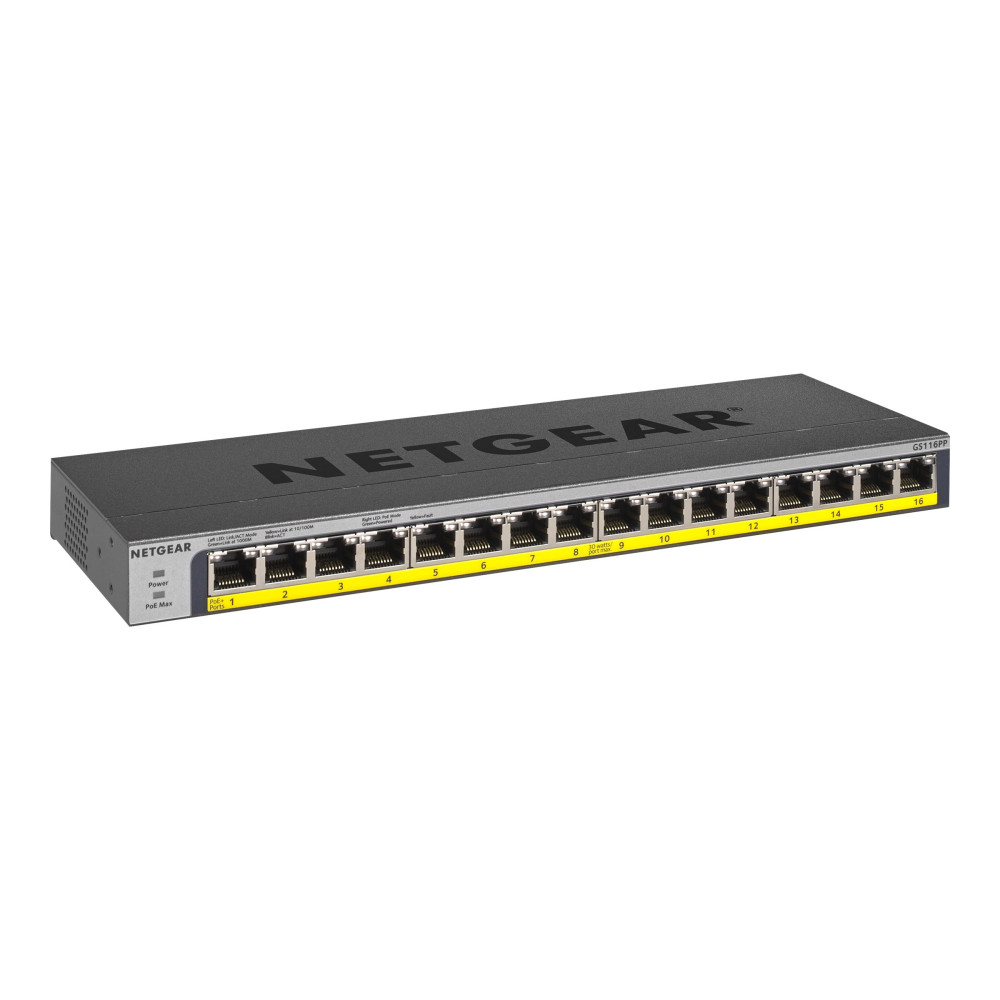 Produktbild för NETGEAR GS116PP - switch - 16 portar - ohanterad - rackmonterbar