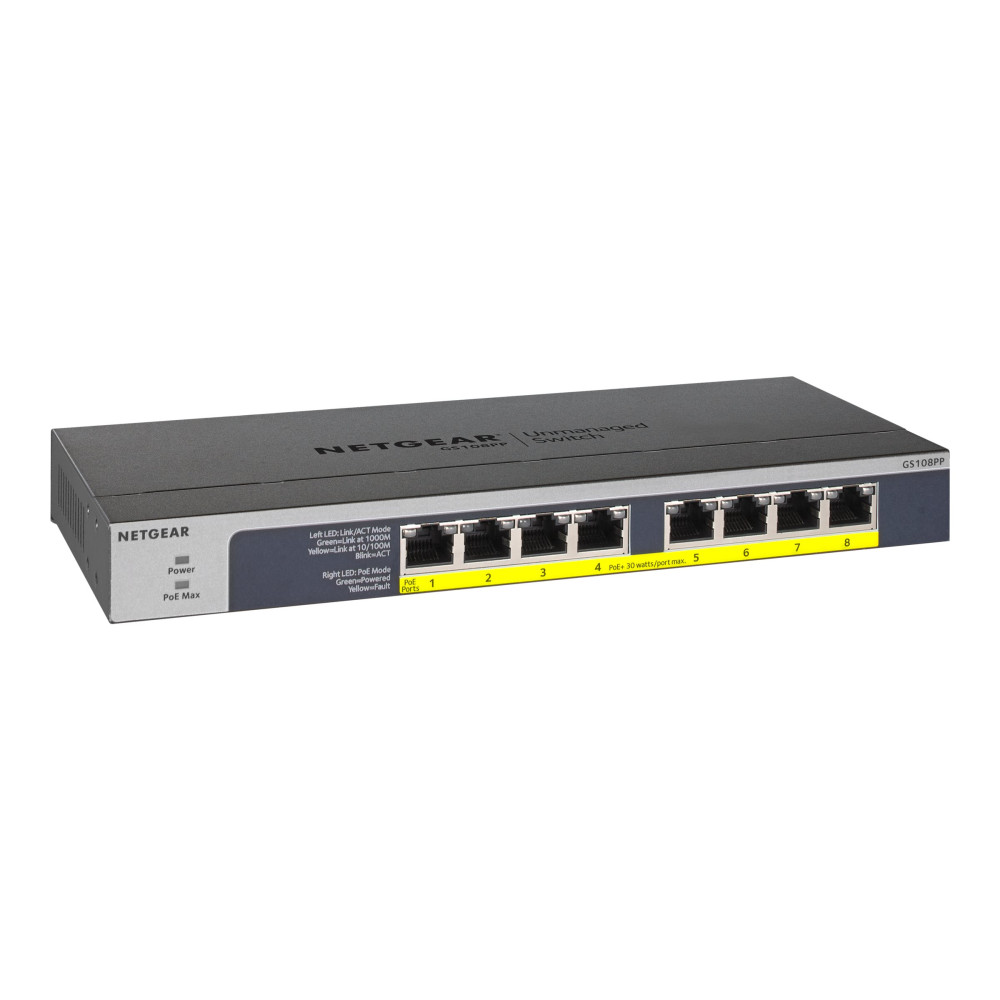 Produktbild för NETGEAR GS108PP - switch - 8 portar - rackmonterbar