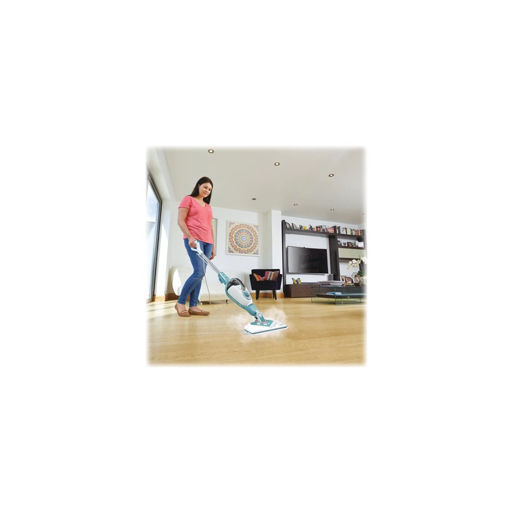 Produktbild för BLACK+DECKER steam-mop BHSM1610DSM - ångdammsugare - skaft/handhållen - vit/aqua